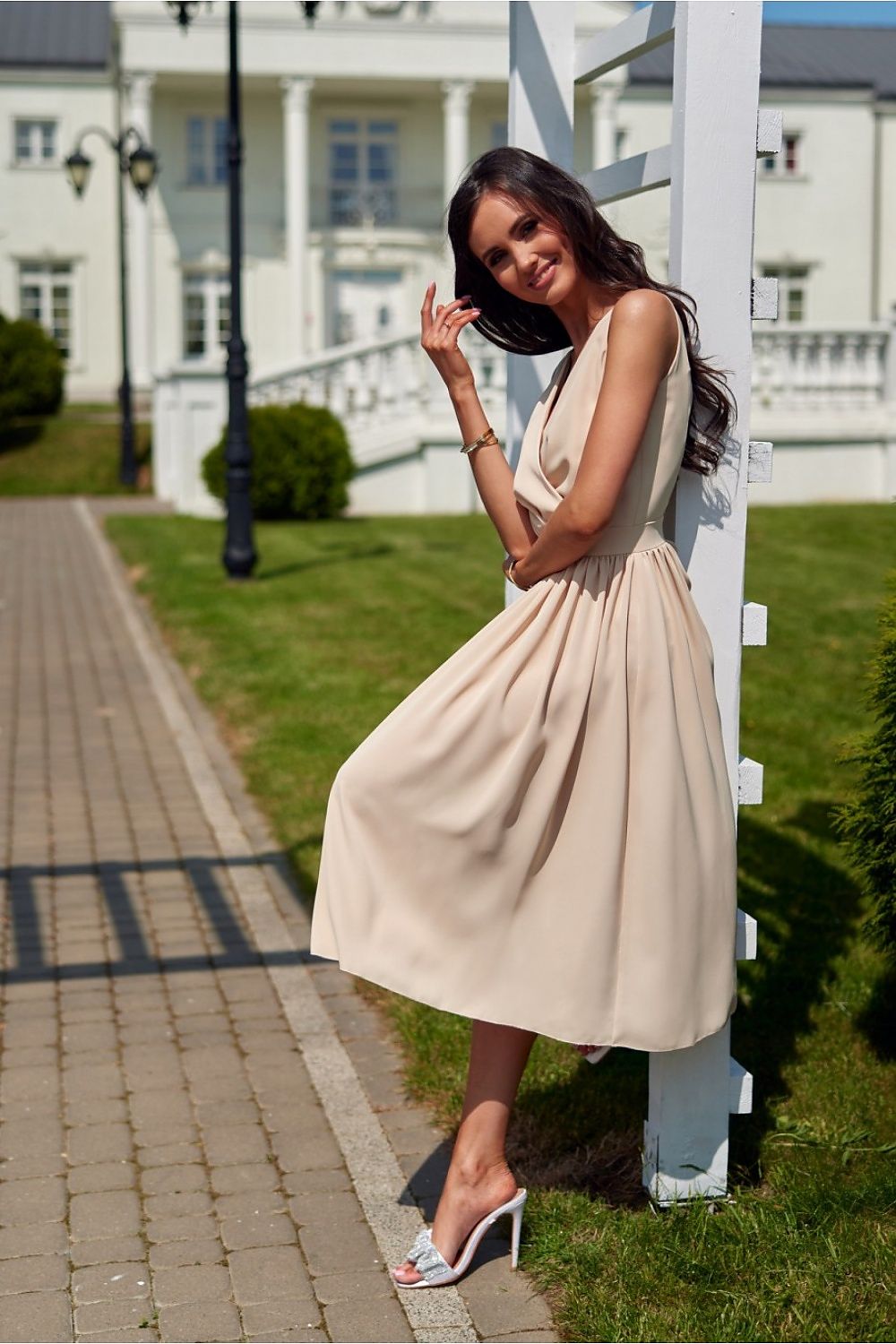 Elegant Midi Cocktail Dress with Envelope Neckline | Roco Fashion Women's Dress