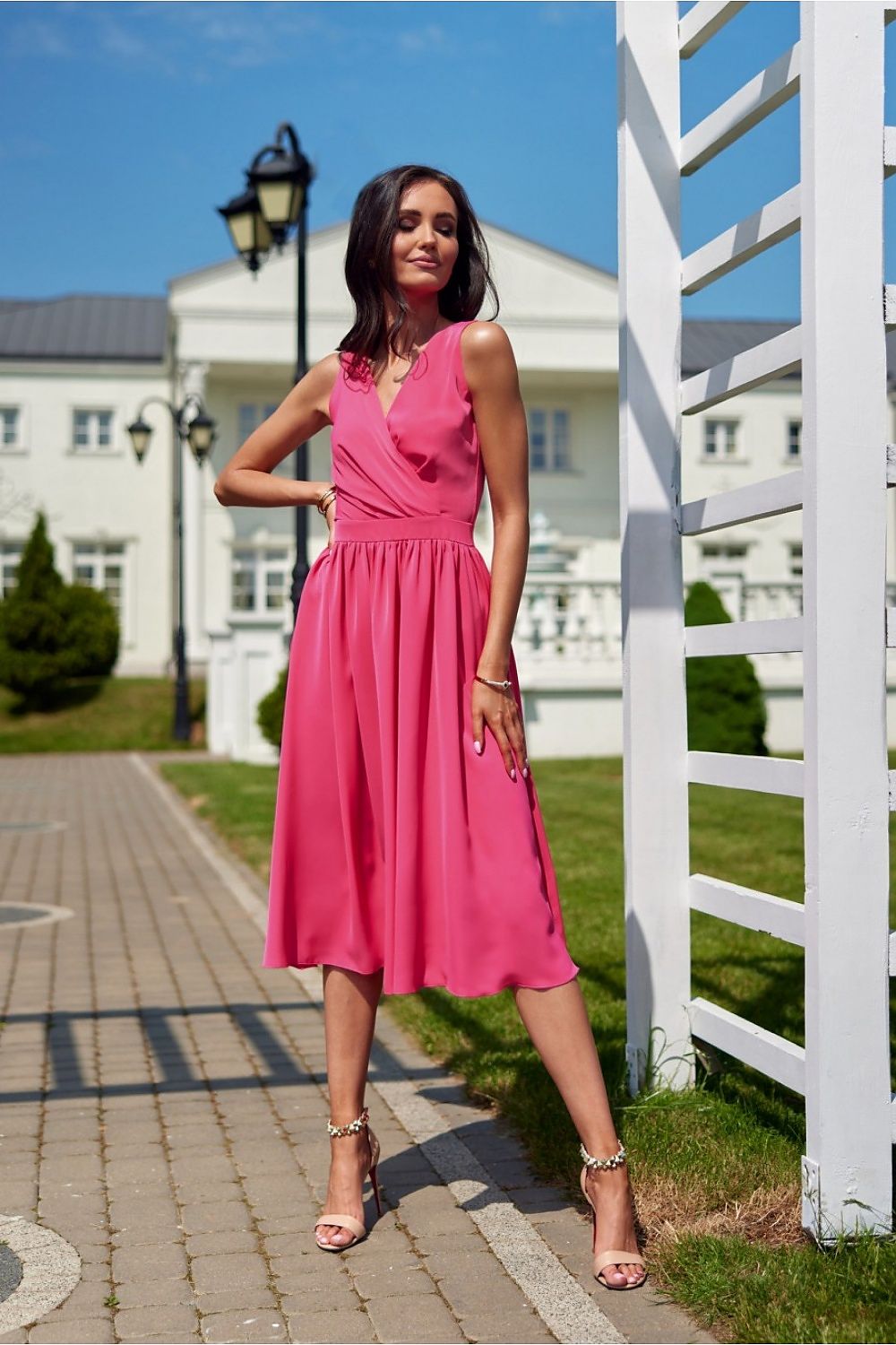 Elegant Midi Cocktail Dress with Envelope Neckline | Roco Fashion Women's Dress