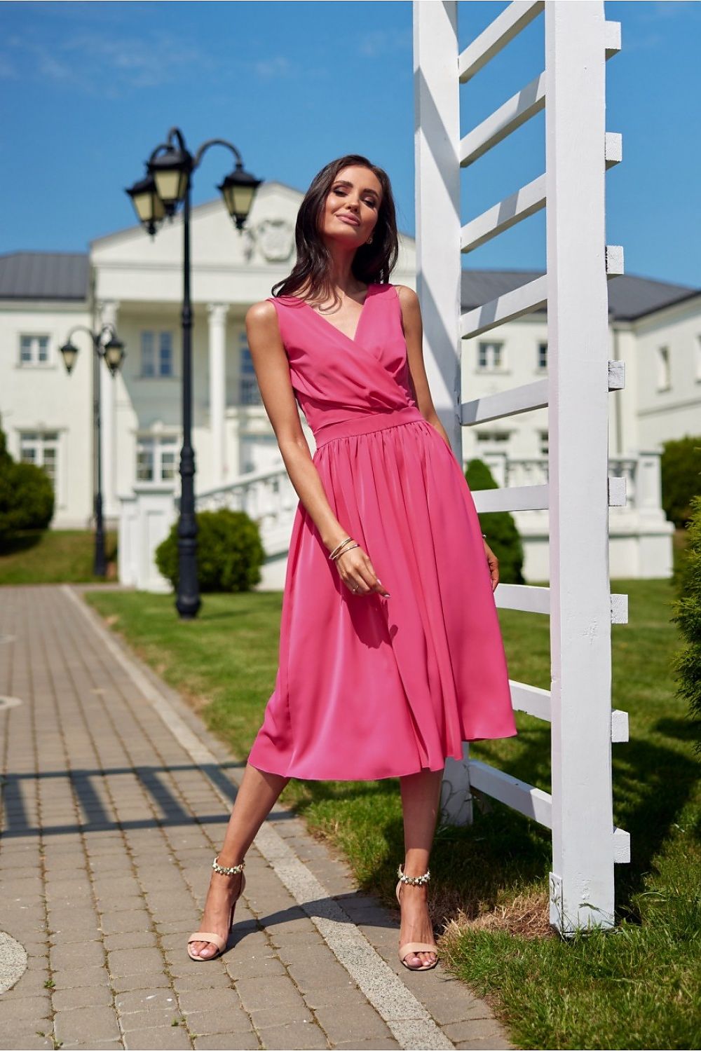 Elegant Midi Cocktail Dress with Envelope Neckline | Roco Fashion Women's Dress