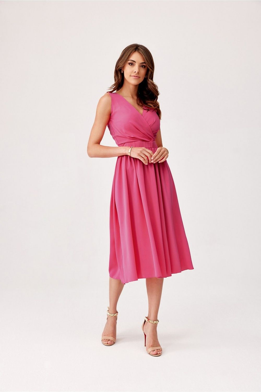 Elegant Midi Cocktail Dress with Envelope Neckline | Roco Fashion Women's Dress