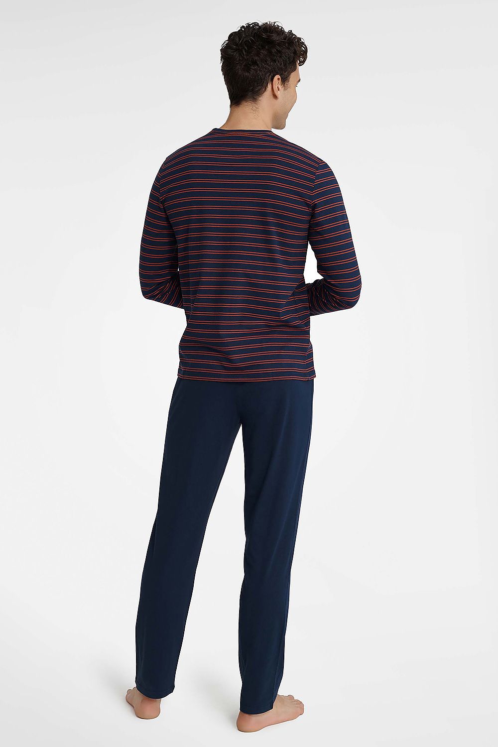 Henderson Men’s Luxury Cotton Pajamas Set - Striped Long Sleeve T-Shirt & Elastic Waist Pants