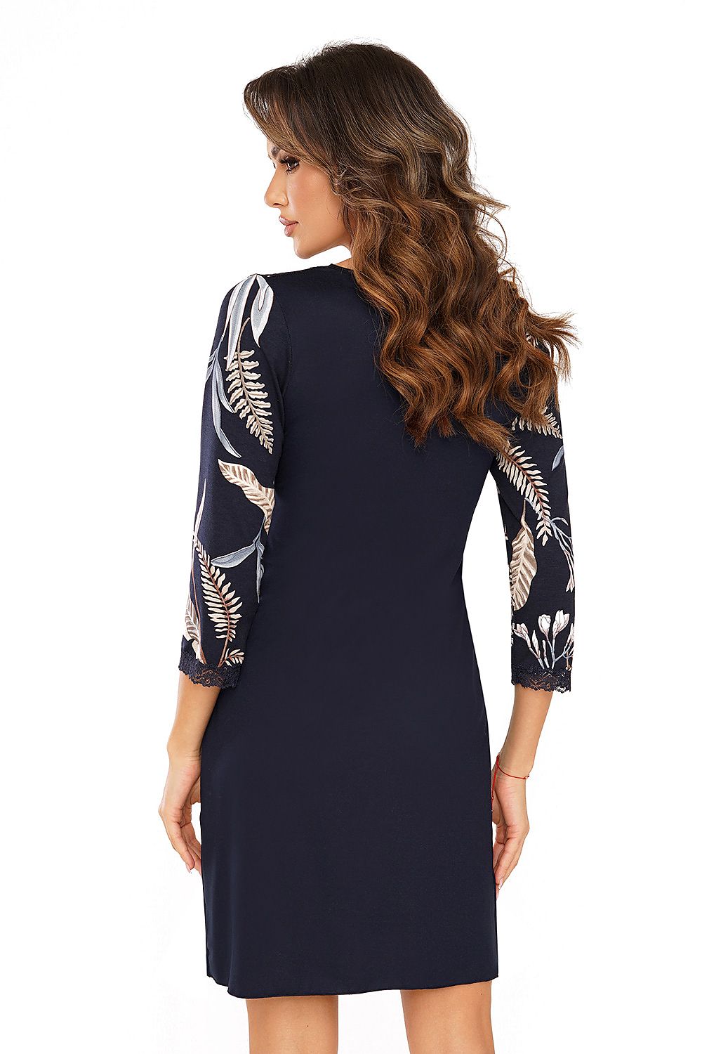 Luxurious Floral Lace Trim Nightgown by Donna - Soft Viscose Long Sleeve Nightshirt