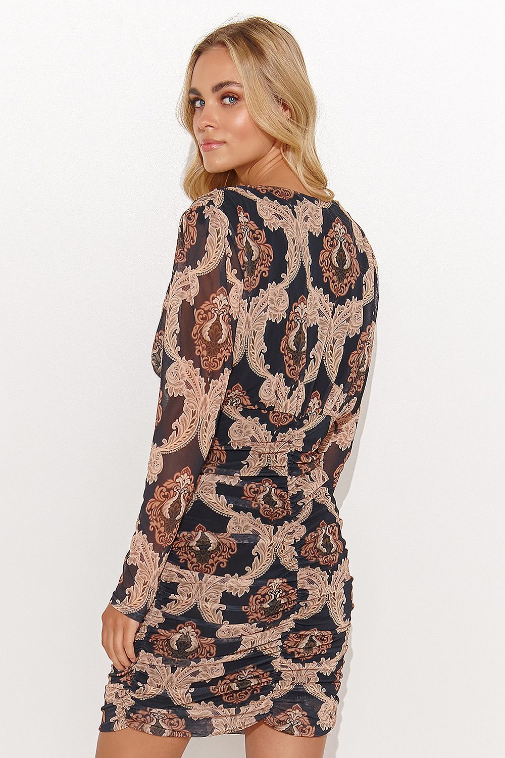 Makadamia Women's Fitted Mini Dress with Heart Neckline and Decorative Bling in 4 Stylish Patterns
