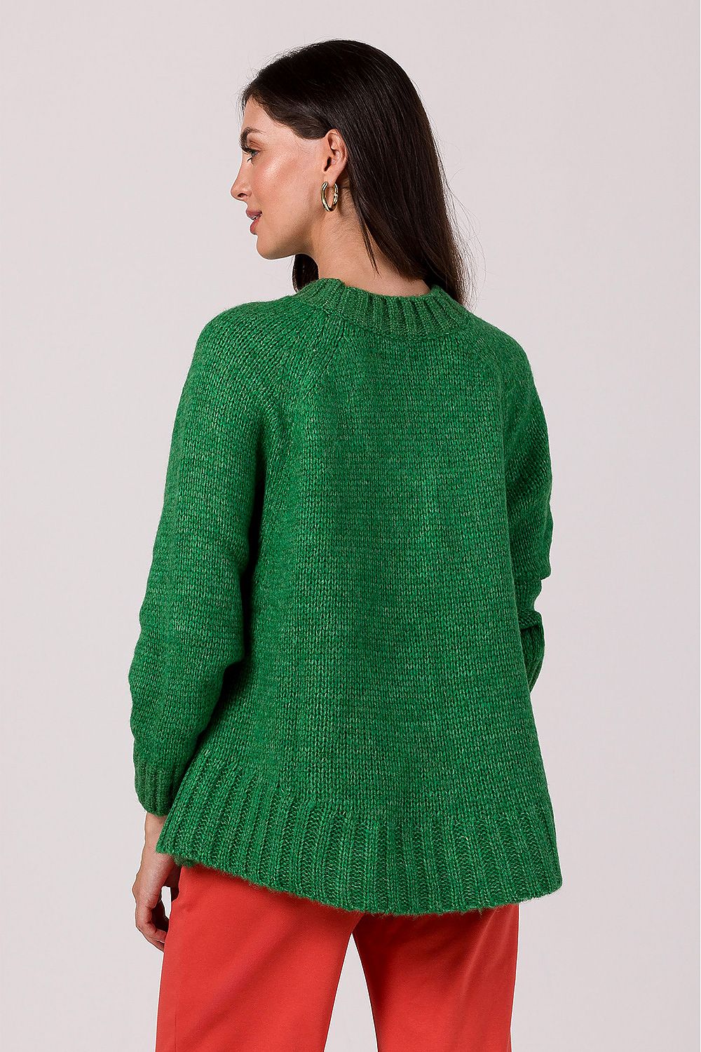 Women's Oversized Knit Jumper With Batwing Sleeves in Soft Ribbed Yarn - Made in Poland