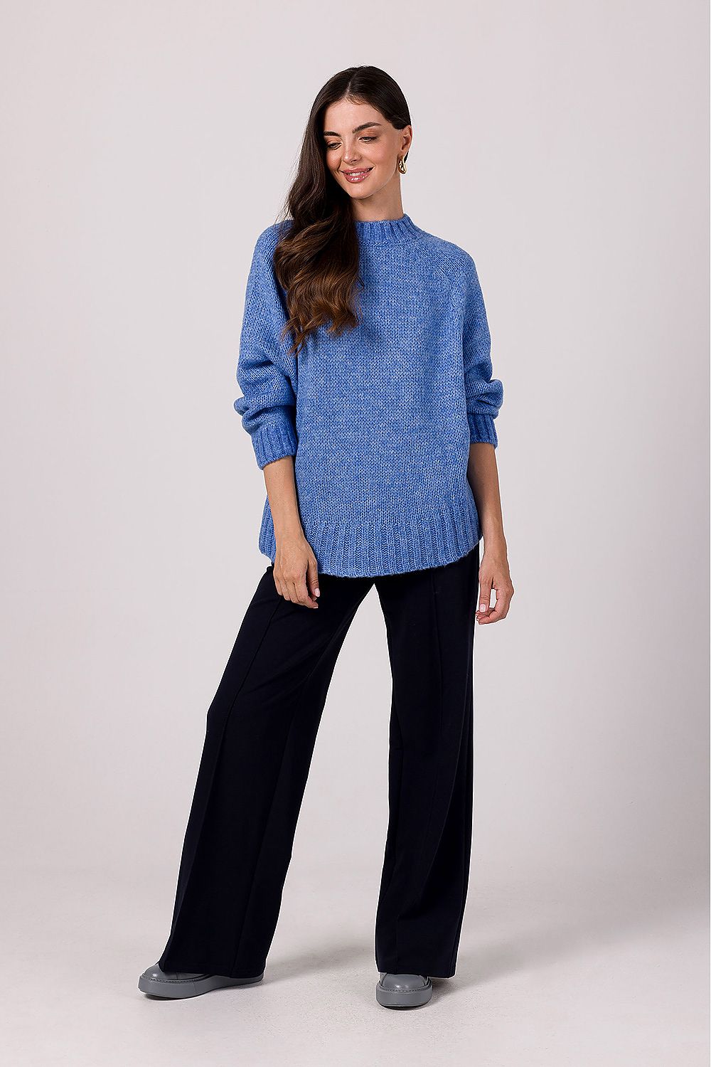 Women's Oversized Knit Jumper With Batwing Sleeves in Soft Ribbed Yarn - Made in Poland
