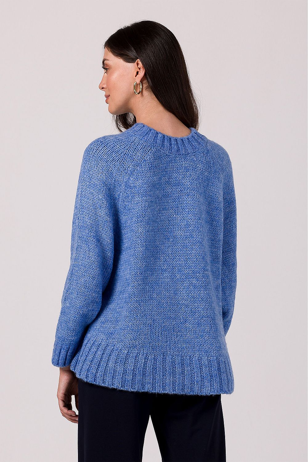 Women's Oversized Knit Jumper With Batwing Sleeves in Soft Ribbed Yarn - Made in Poland