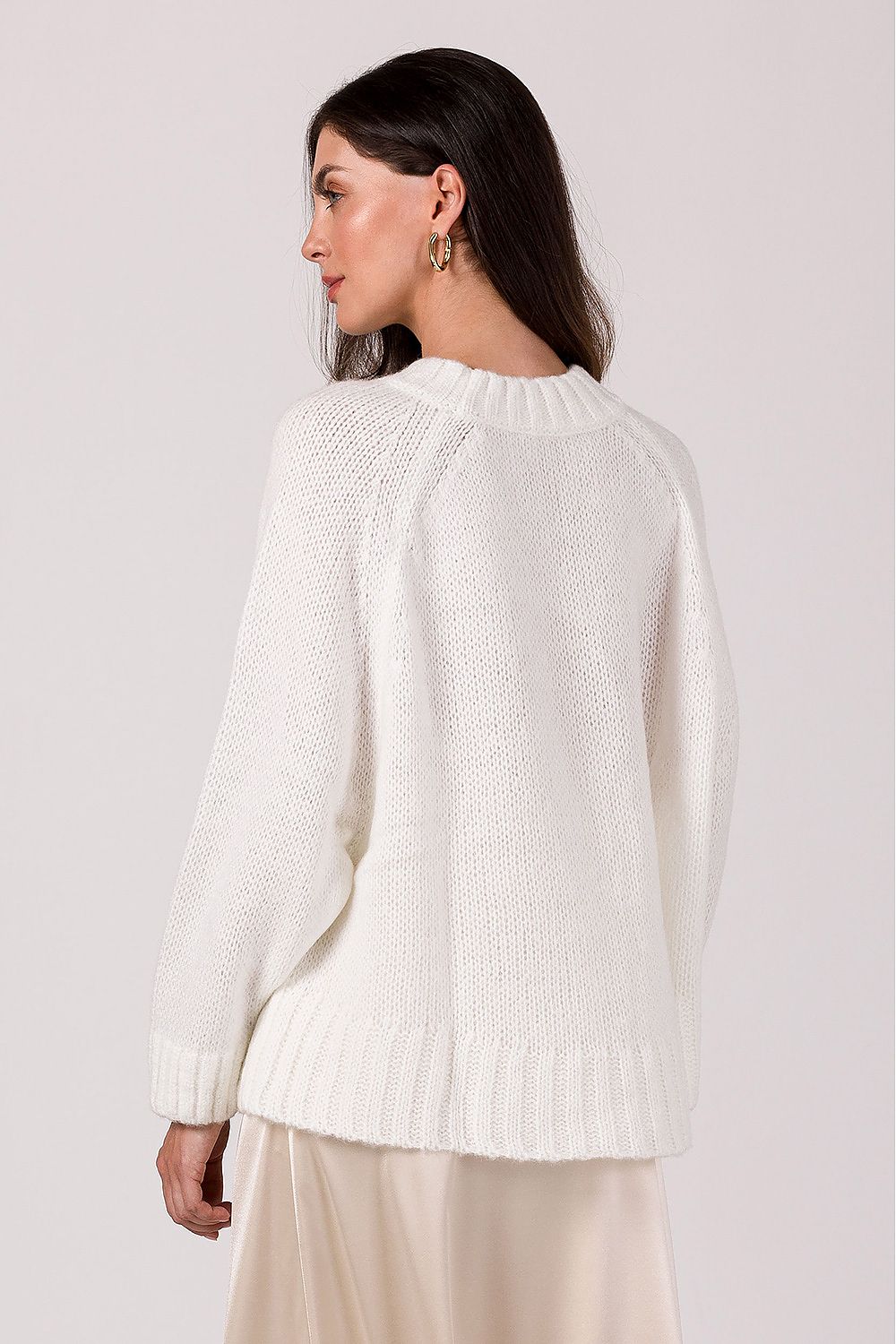 Women's Oversized Knit Jumper With Batwing Sleeves in Soft Ribbed Yarn - Made in Poland