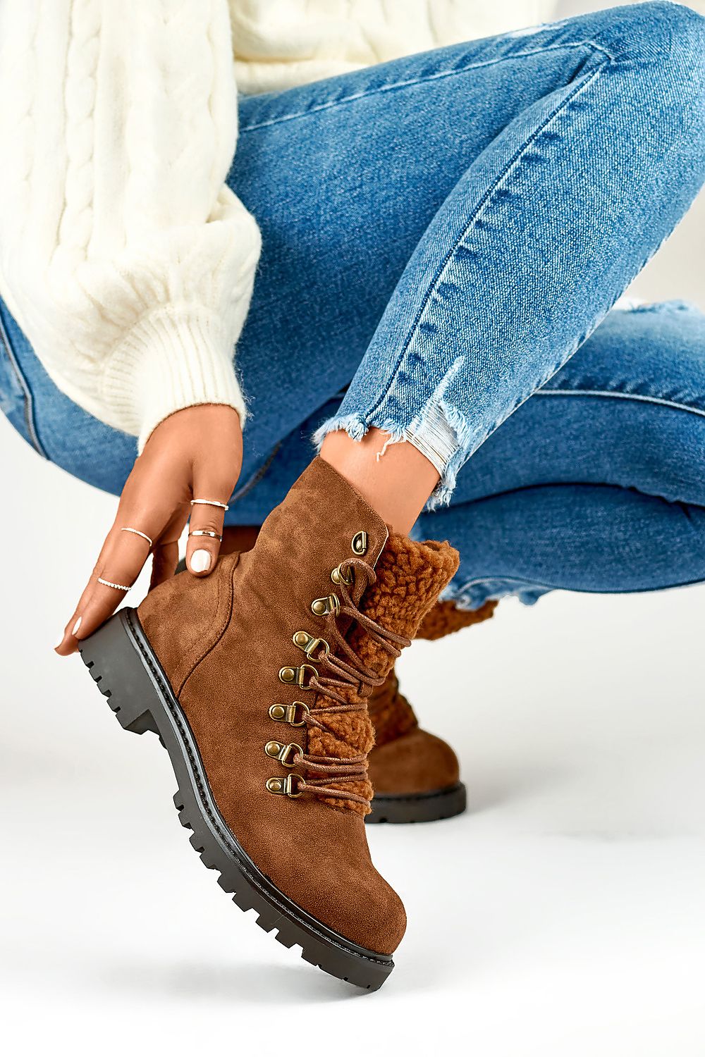 PRIMO Elegant Brown Suede Booties with 15 cm Upper and 3 cm Heel - Comfortable Warm Footwear