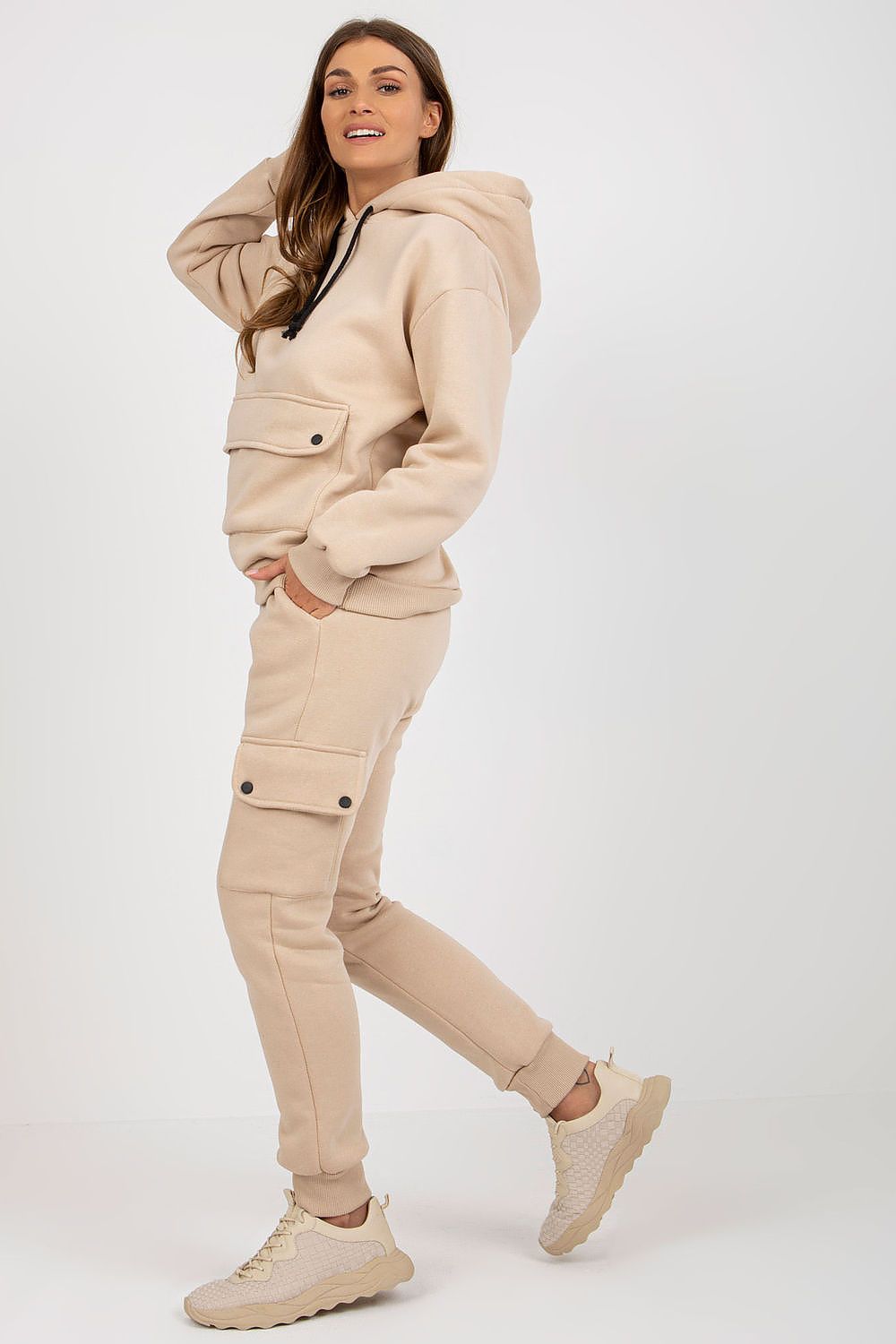 Luxury Casual Set: Hooded Sweatshirt & Cargo Pants in Cotton-Blend for Comfort & Style