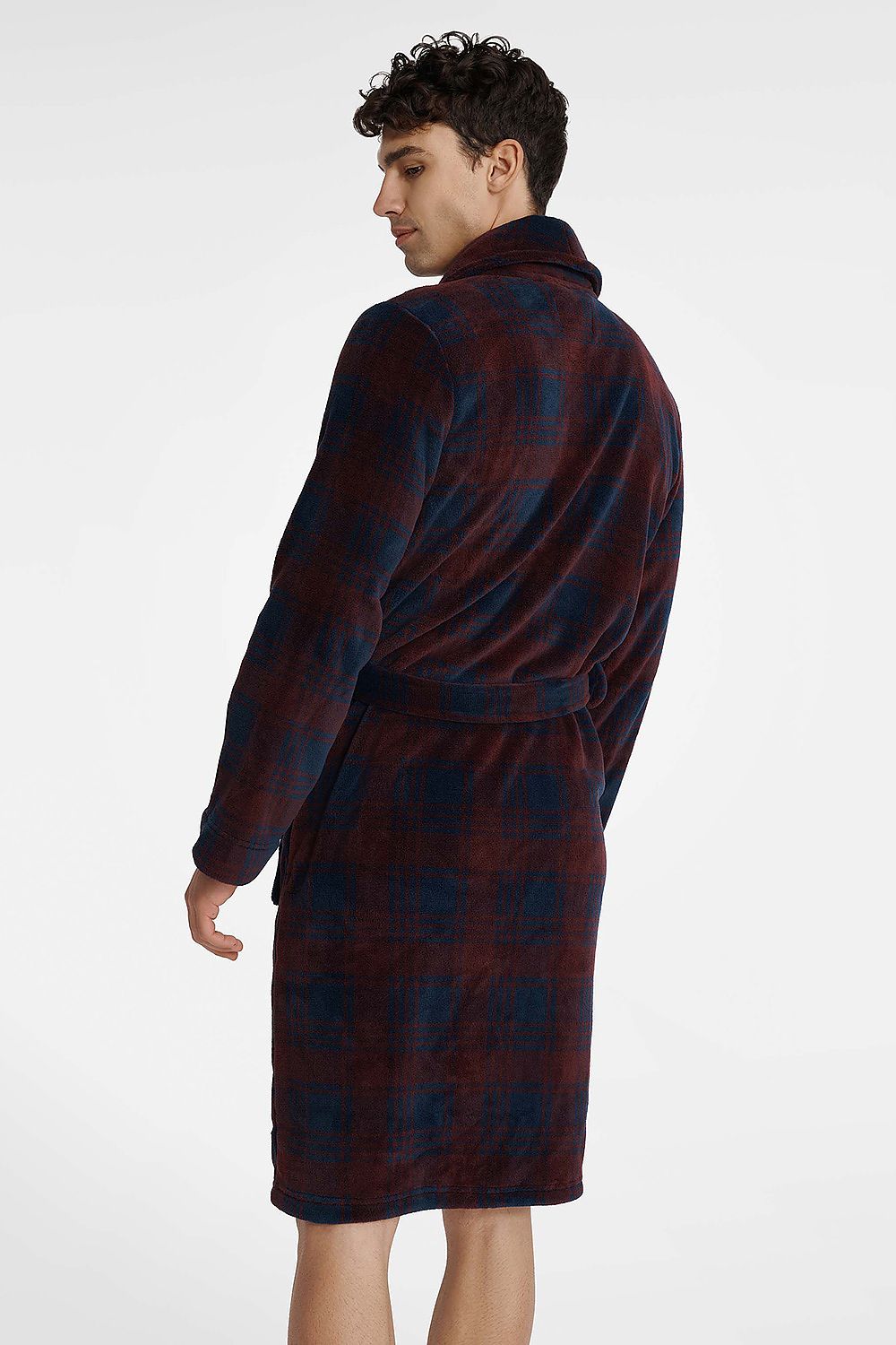 Luxurious Henderson Men's Bathrobe in Burgundy and Navy Blue with Adjustable Belt and Pockets
