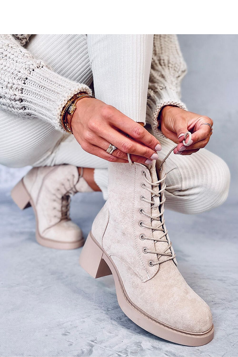 Elegant Women's Lace-Up Heeled Boots In Organic Suede With 6cm Wide Heel & Soft Fur Lining