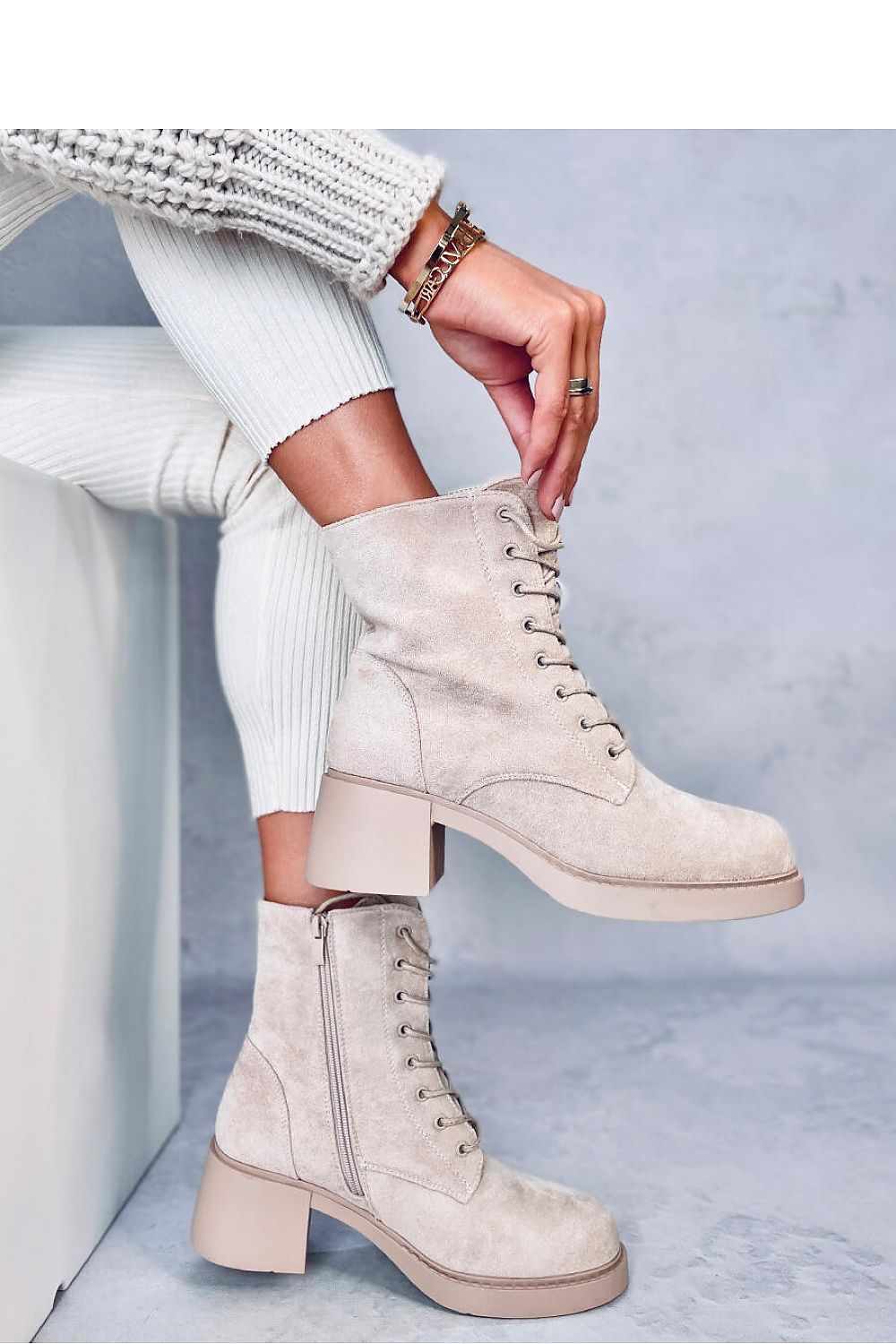 Elegant Women's Lace-Up Heeled Boots In Organic Suede With 6cm Wide Heel & Soft Fur Lining