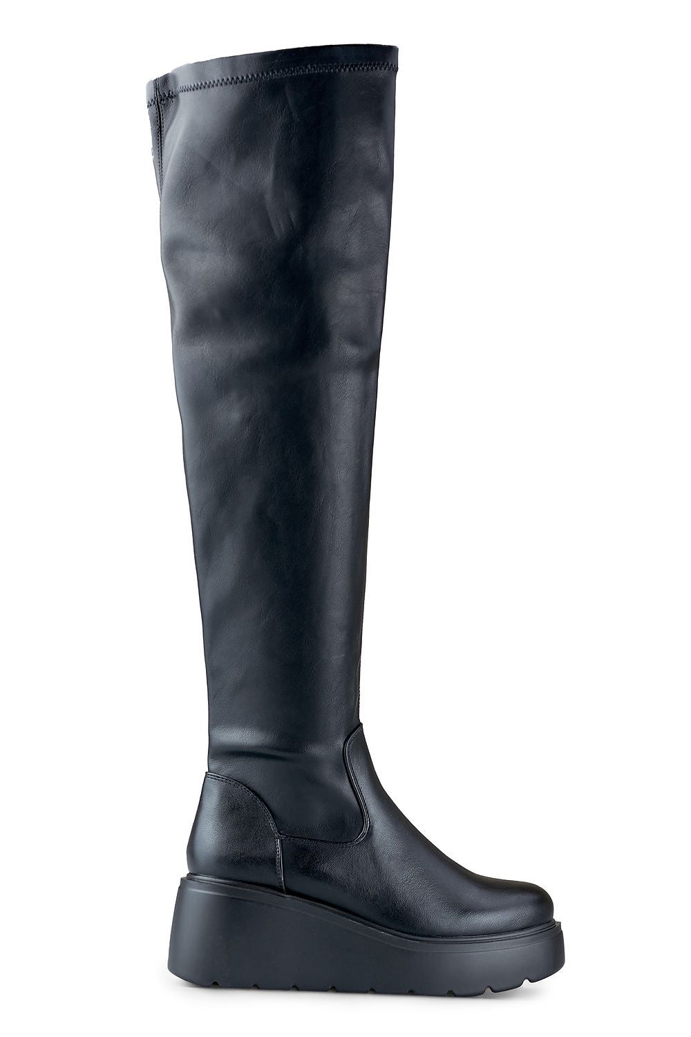 PRIMO Eco Leather Long Buskin Boots with Fur Insulation and Anchor Heel - Elegant Winter Style