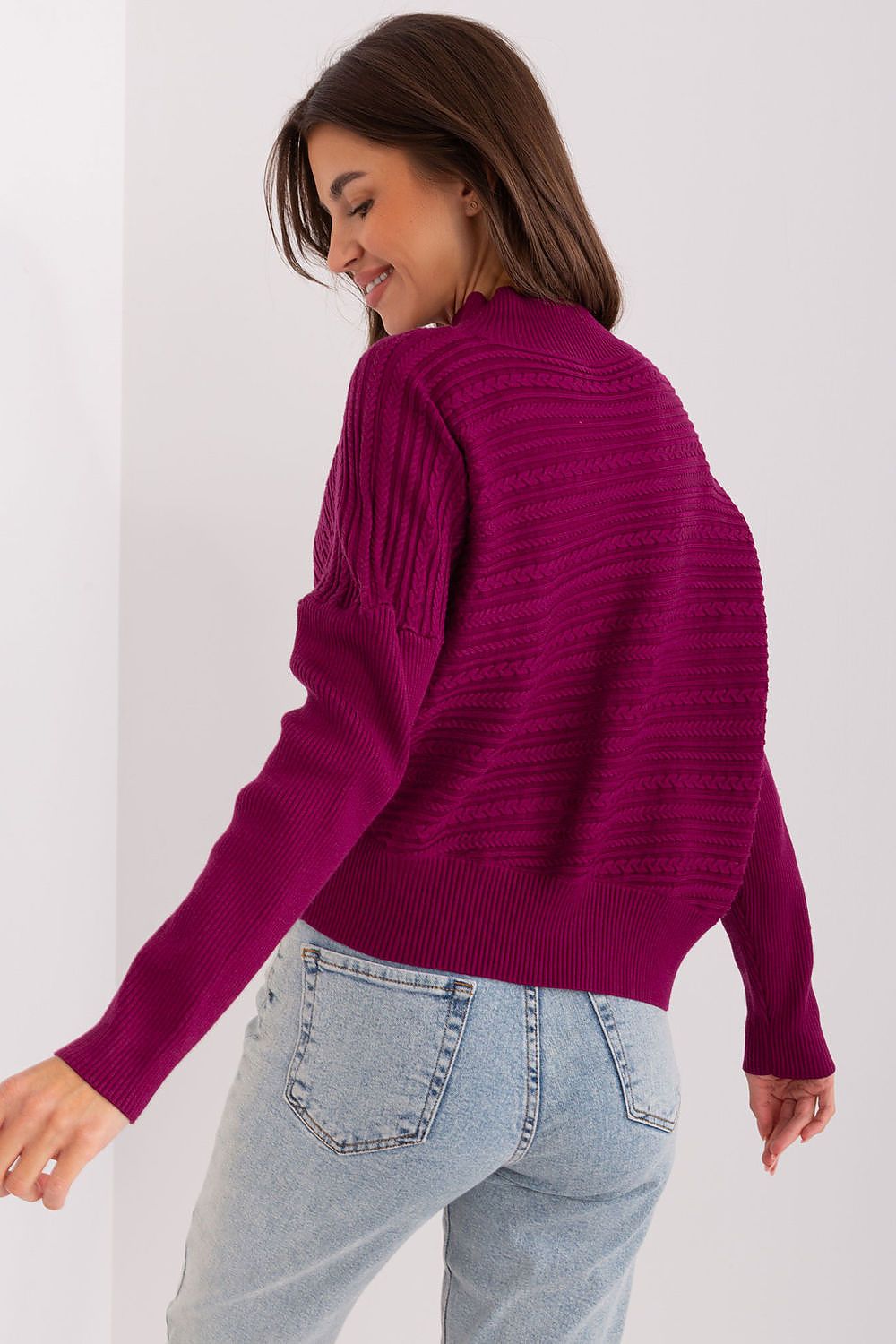 Luxurious Women's Variegated Knit Sweater with Low Turtleneck and Long Sleeves - Casual Style