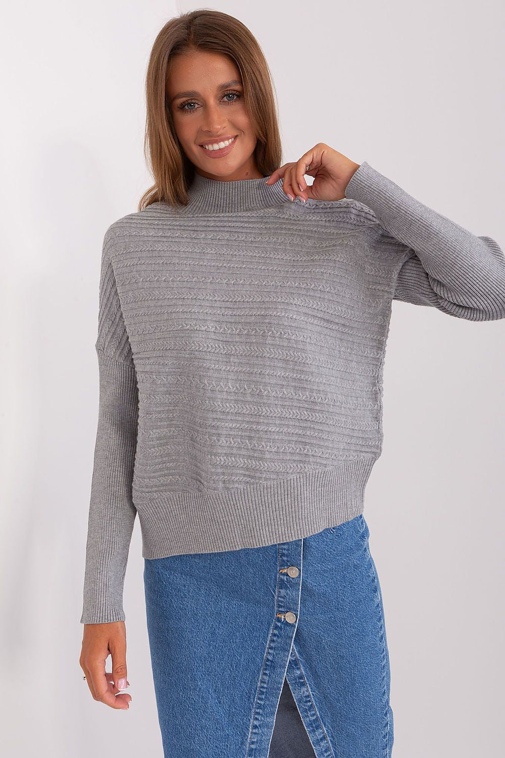 Luxurious Women's Variegated Knit Sweater with Low Turtleneck and Long Sleeves - Casual Style