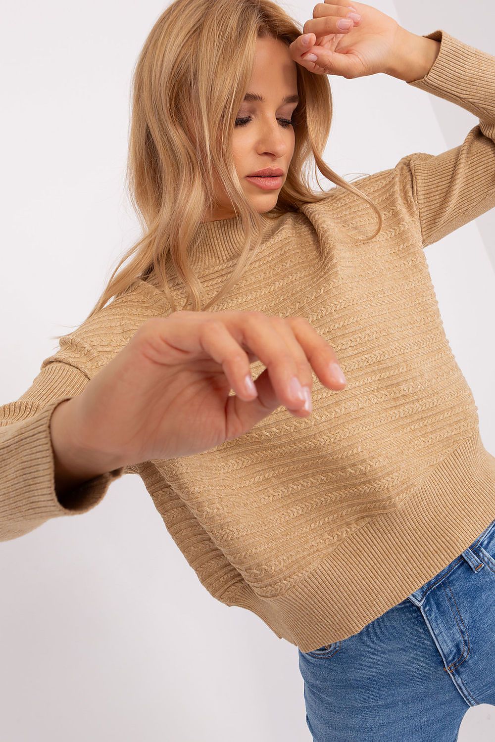 Luxurious Women's Variegated Knit Sweater with Low Turtleneck and Long Sleeves - Casual Style