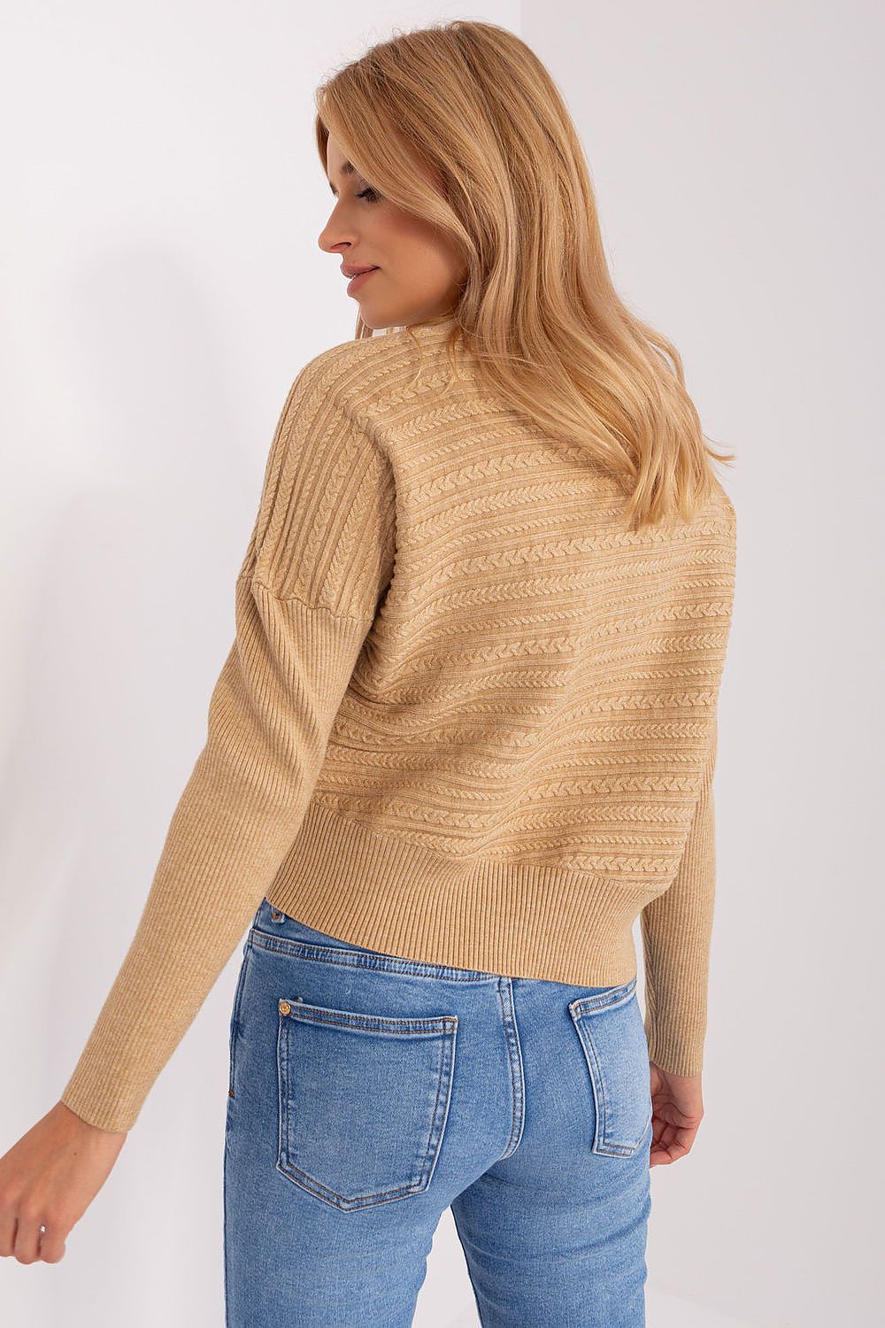 Luxurious Women's Variegated Knit Sweater with Low Turtleneck and Long Sleeves - Casual Style