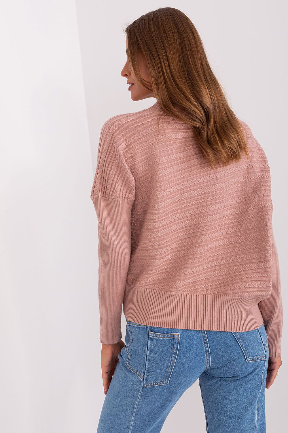 Luxurious Women's Variegated Knit Sweater with Low Turtleneck and Long Sleeves - Casual Style