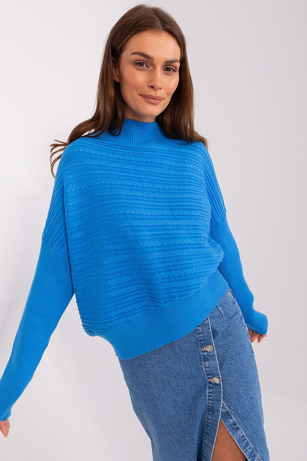 Luxurious Women's Variegated Knit Sweater with Low Turtleneck and Long Sleeves - Casual Style