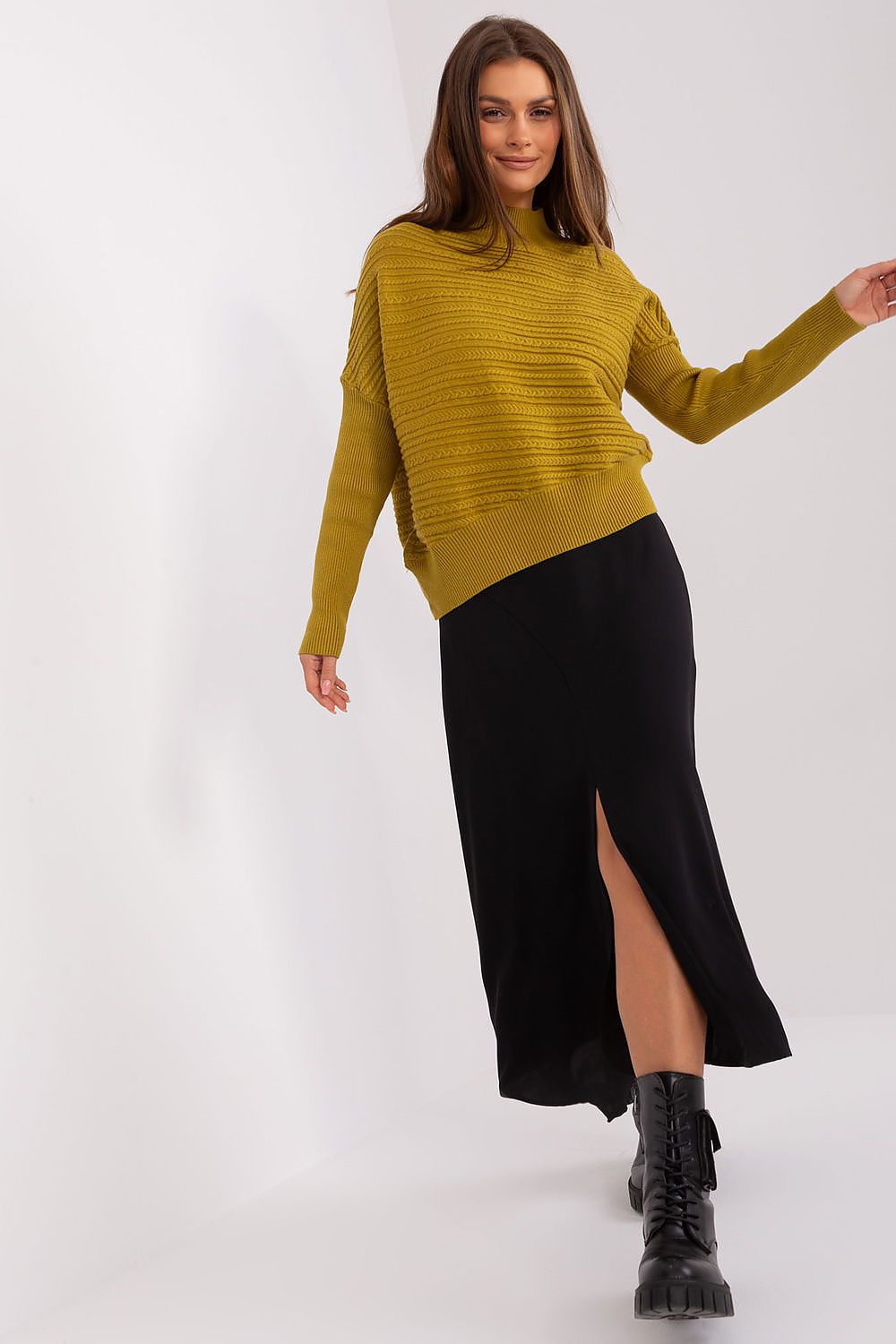 Luxurious Women's Variegated Knit Sweater with Low Turtleneck and Long Sleeves - Casual Style