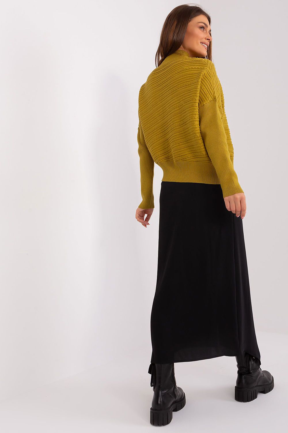 Luxurious Women's Variegated Knit Sweater with Low Turtleneck and Long Sleeves - Casual Style