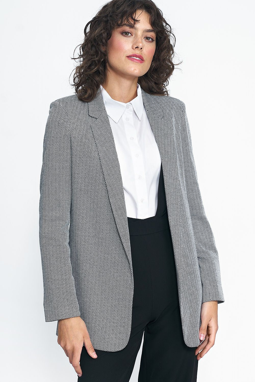 Elegant Unlined Patterned Jacket By Nife - Versatile Fashion For Work, Dates, and Celebrations