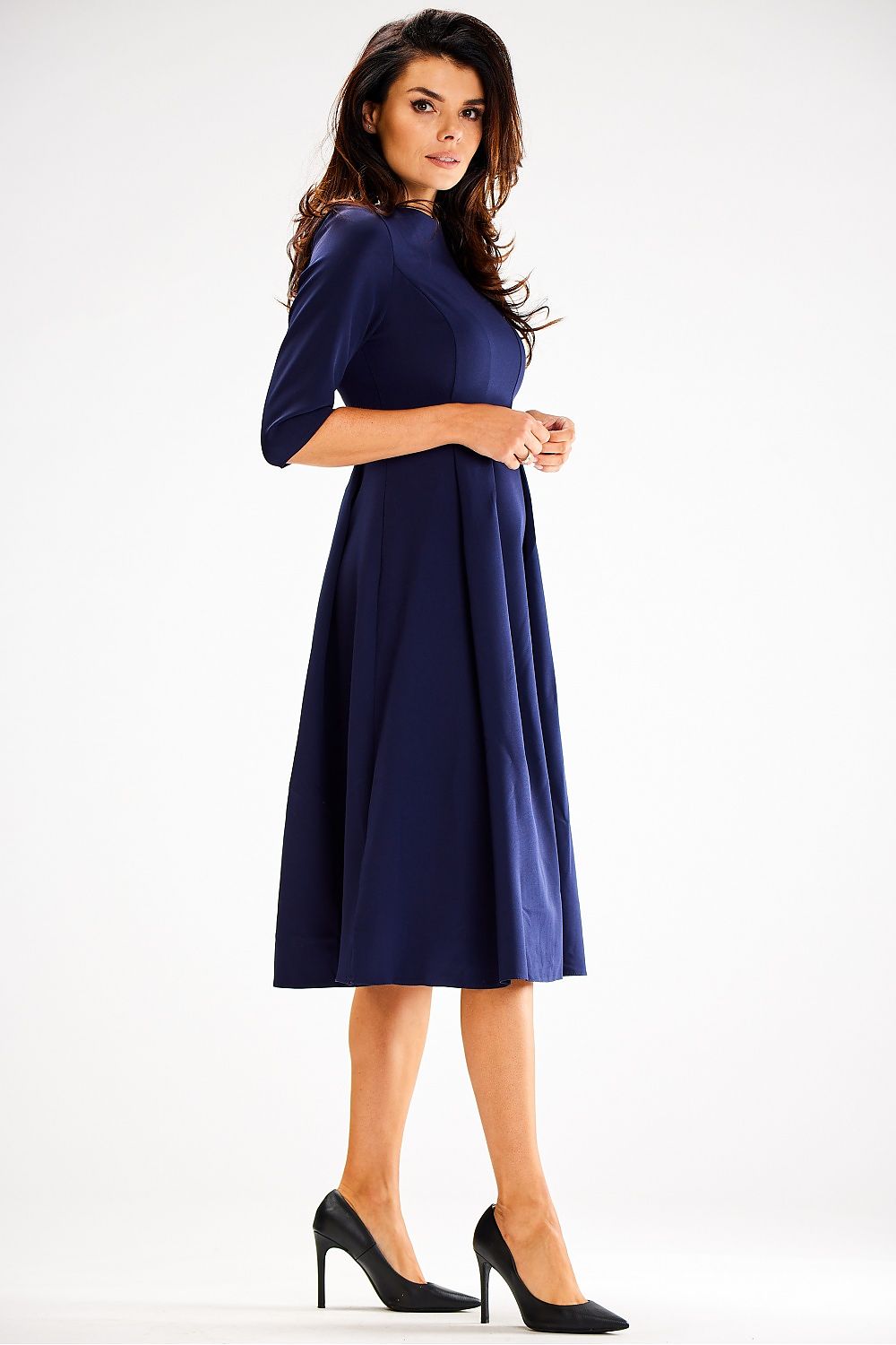 Elegant Flared Daydress with 3/4 Sleeves and Boat Neckline by Awama - Perfect for Any Occasion