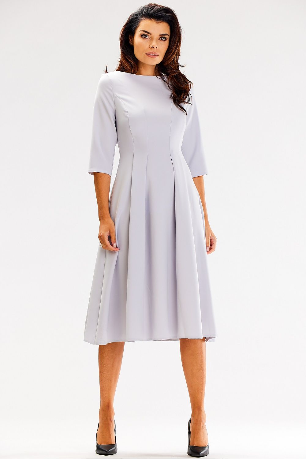 Elegant Flared Daydress with 3/4 Sleeves and Boat Neckline by Awama - Perfect for Any Occasion