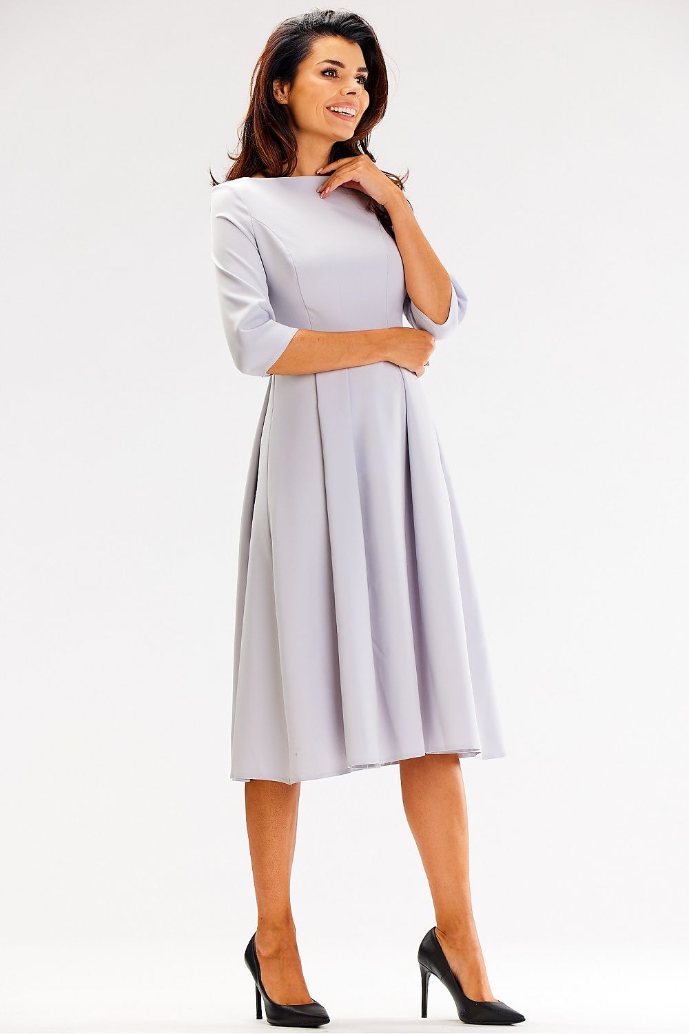 Elegant Flared Daydress with 3/4 Sleeves and Boat Neckline by Awama - Perfect for Any Occasion