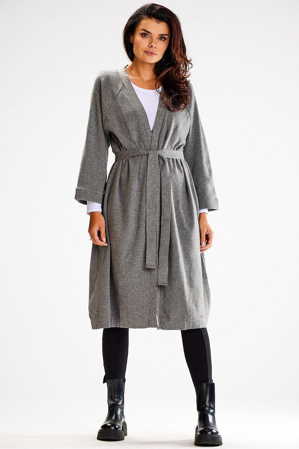 Luxurious Long Cardigan With Tie Belt And Wide Sleeves – Soft Nylon, PBT, And Viscose Blend