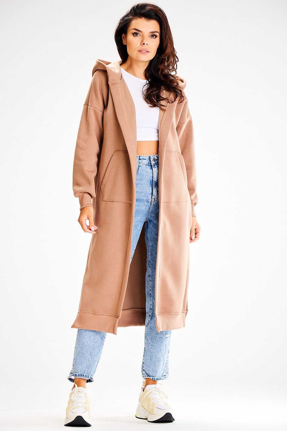 Luxurious Awama Long Loose-Fitting Sweatshirt with Hood, Pockets and Side Slits - Perfect Comfort Wear