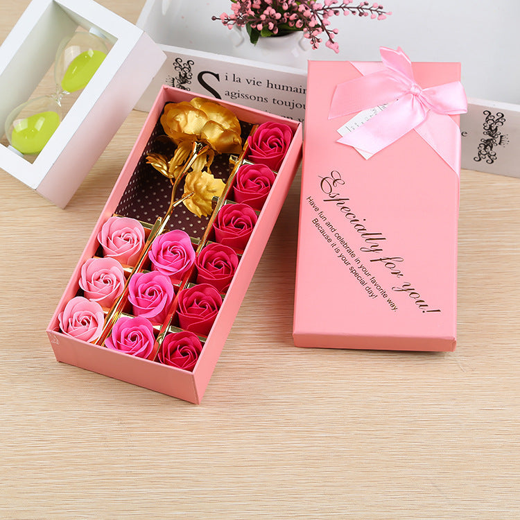 Valentine's Day Rose Gift Box 24k Gold Foil Rose Soap Flower