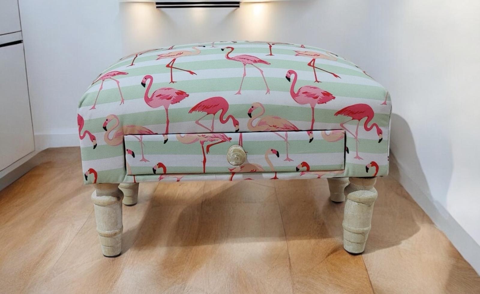 FLAMINGO FABRIC FOOTSTOOL WITH DRAWER