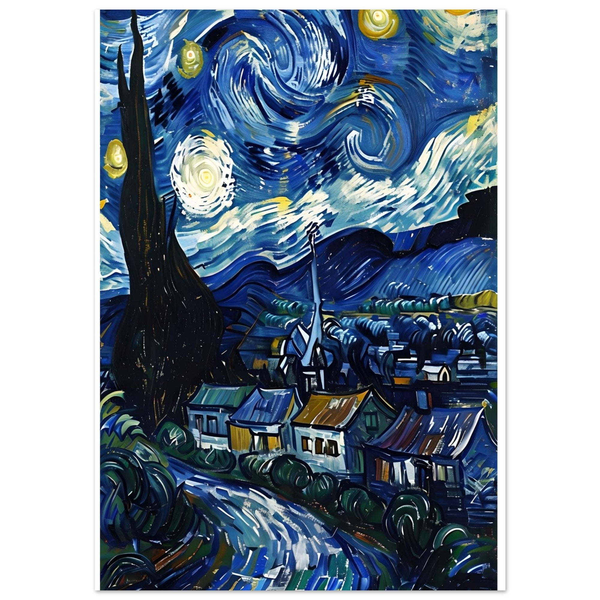 Starry Night Inspired Fine Art Print | Van Gogh Masterpiece Reproduction Poster | Classic Wall Decor