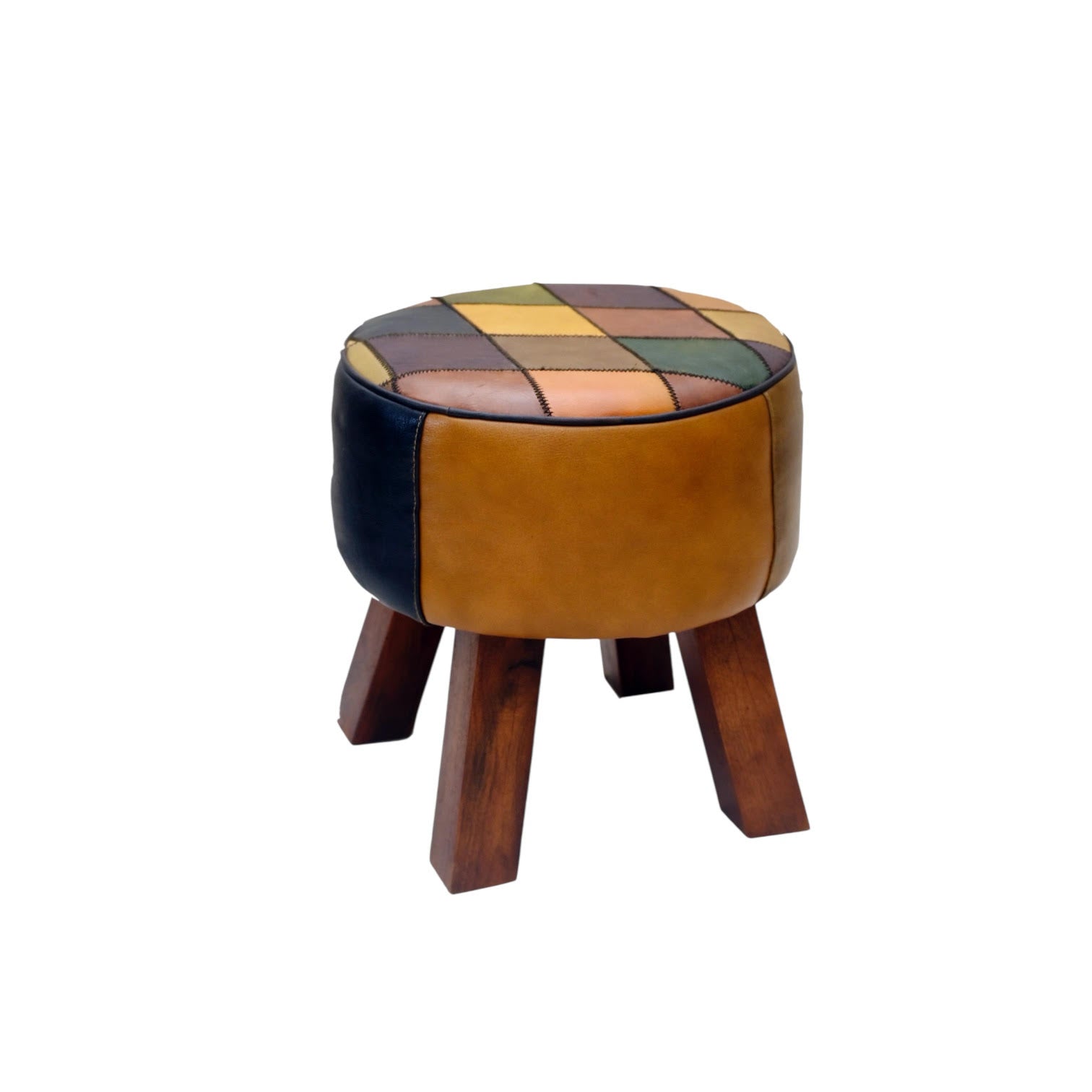 42CM LEATHER STOOL Harlequin diamond pattern