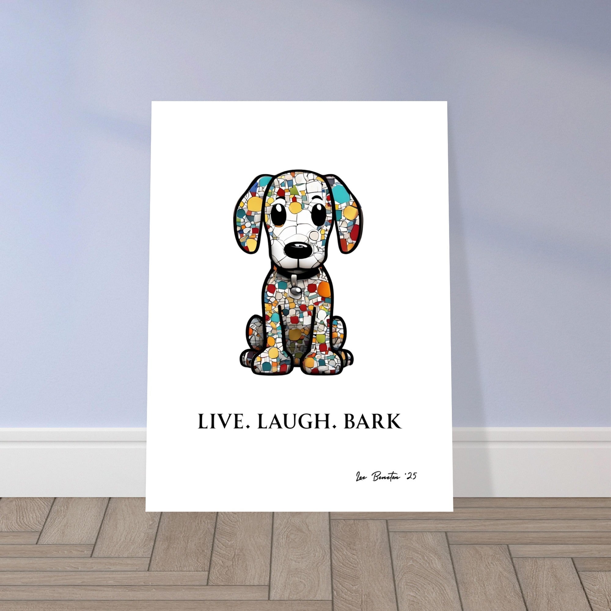 Live Laugh Bark Dog Wall Art – Colourful Mosaic Puppy Print, Funny Pet Quote Poster, Gift for Dog Lovers