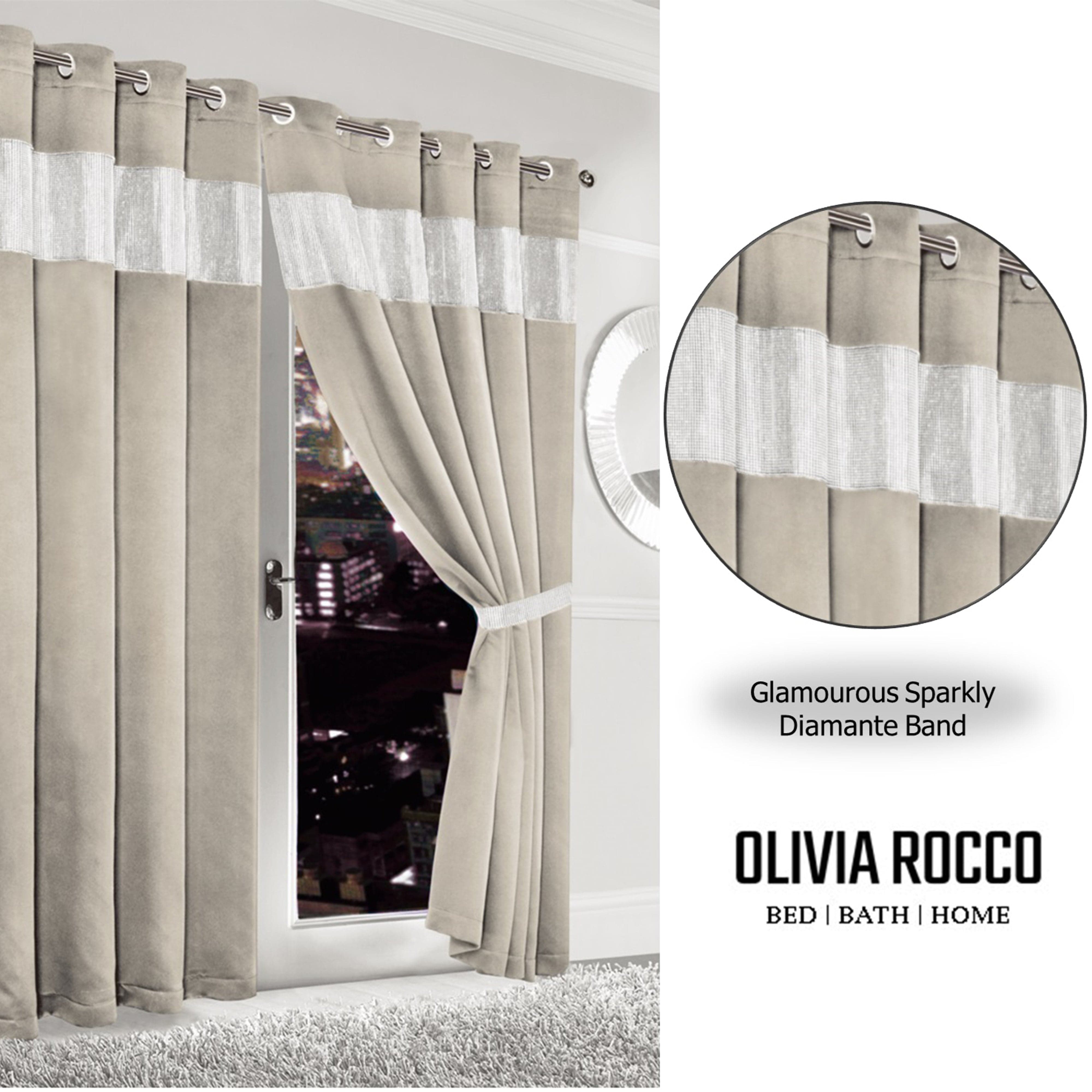 OLIVIA ROCCO Diamante Natural Blackout Eyelet Curtains With Tie Backs Thermal Ring Top Window Dressings For Living Room And Bedroom