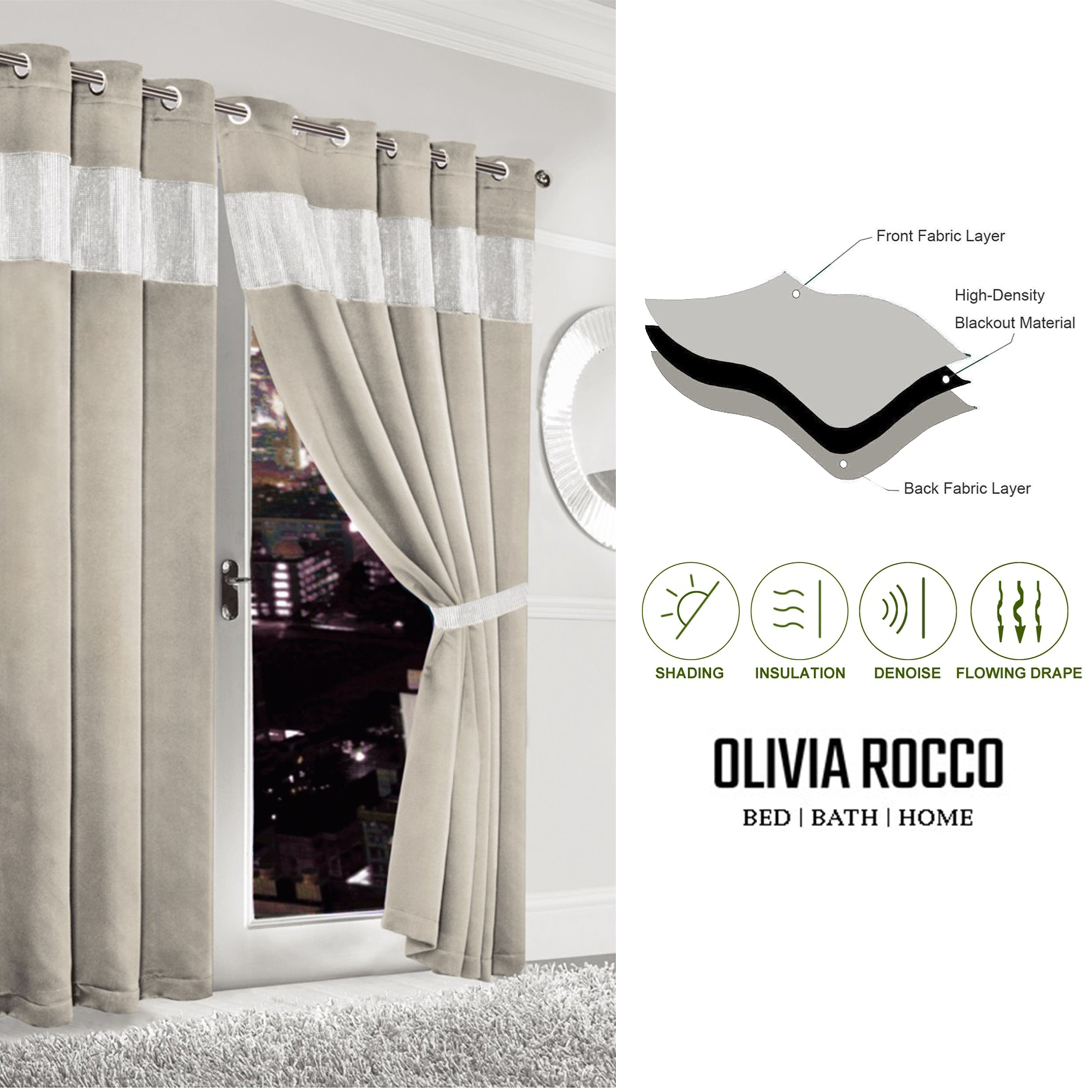 OLIVIA ROCCO Diamante Natural Blackout Eyelet Curtains With Tie Backs Thermal Ring Top Window Dressings For Living Room And Bedroom