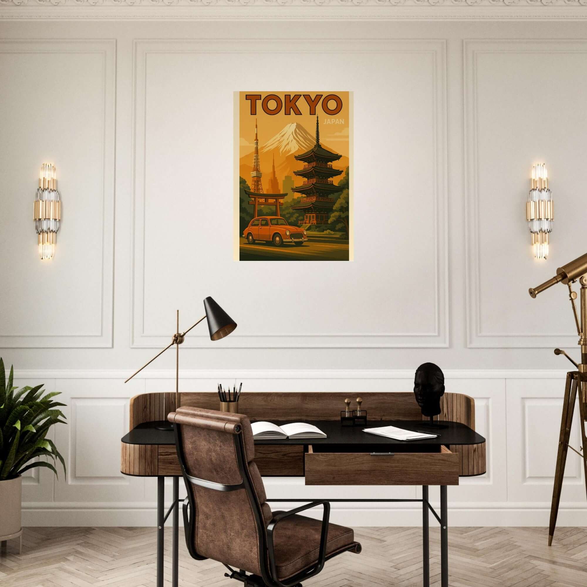 Vintage Tokyo Travel Poster – Retro Japan Wall Art with Mount Fuji