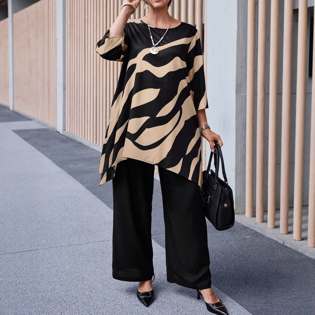 Summer Women's Plus-size Casual Straight-leg Pants Sets