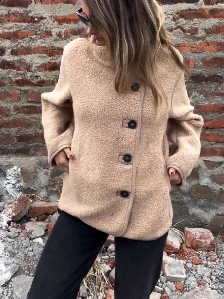 Button Furry Coat Lapel Button Loose And Warm Fleece Shirt