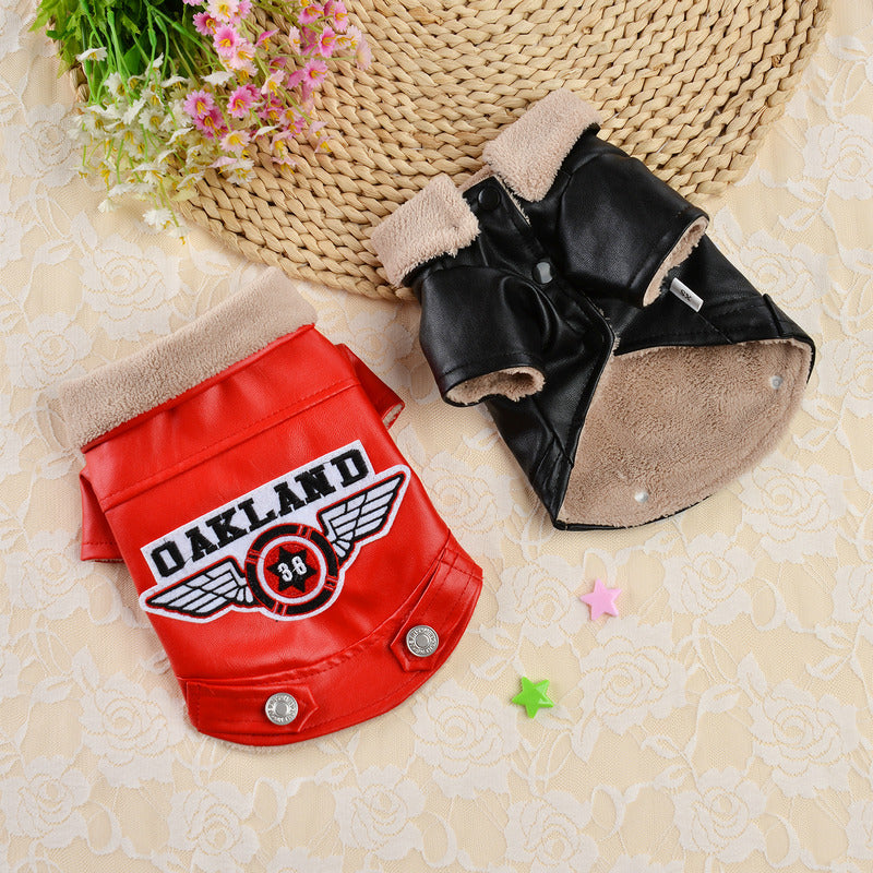 Pet Casual Embroidery Leather Dog Clothes
