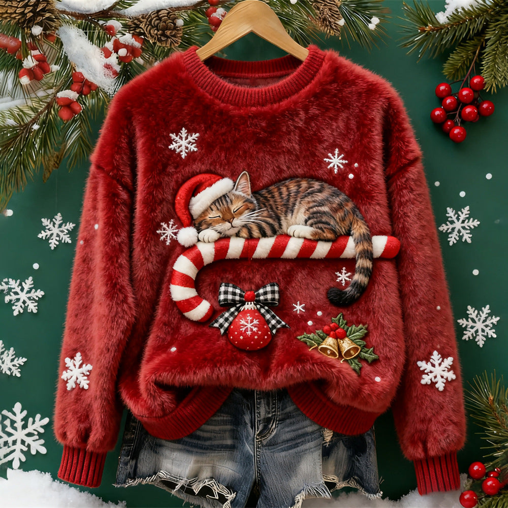 Women's Christmas Crew-neck Patterned Top