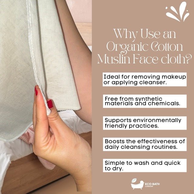 Eco Bath London Organic Cotton Muslin Face Cloth - Pack of 6, Available in Natural and White Colours