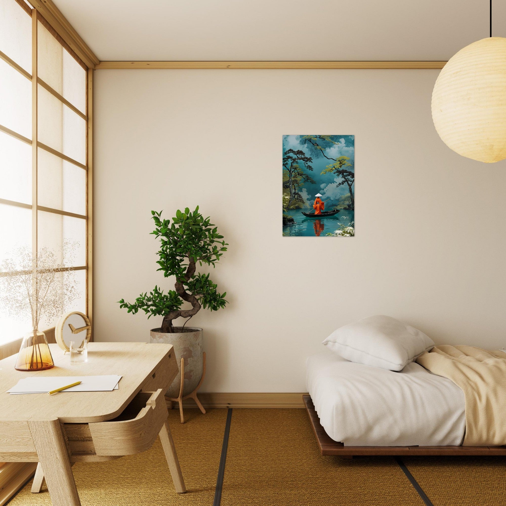Serene Kimono Art Print – Traditional Japanese Poster | Turquoise Water Design