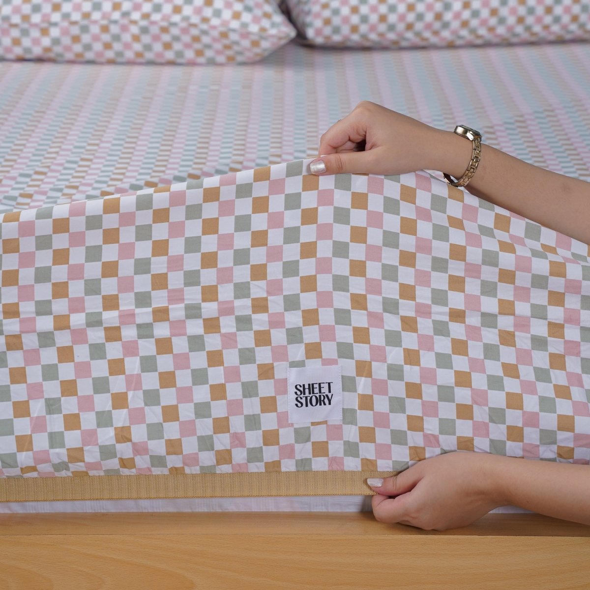 Ella Cotton - Gems Checkerboard Duvet Cover, Fitted Sheet & Pillowcases Set