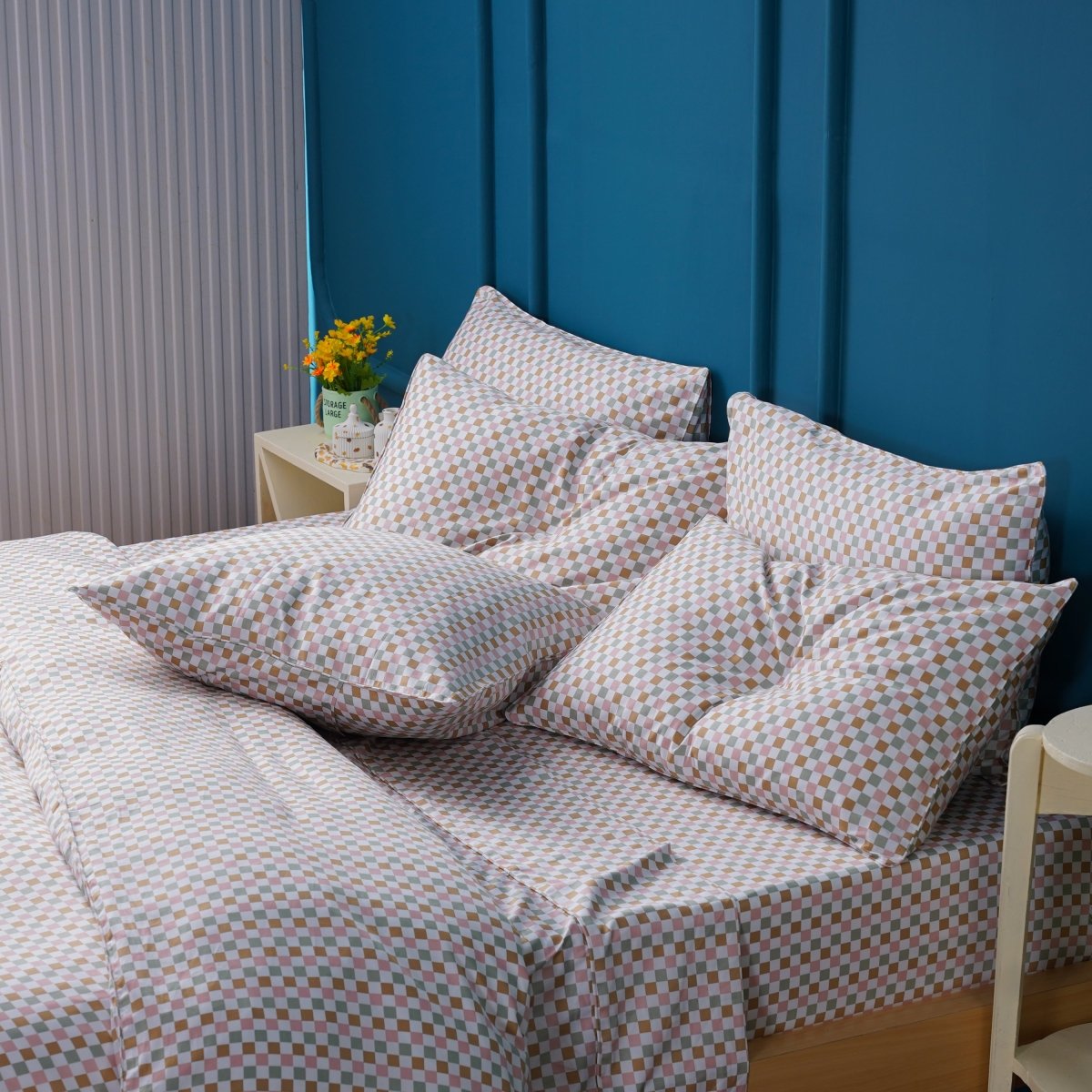 Ella Cotton - Gems Checkerboard Duvet Cover, Fitted Sheet & Pillowcases Set