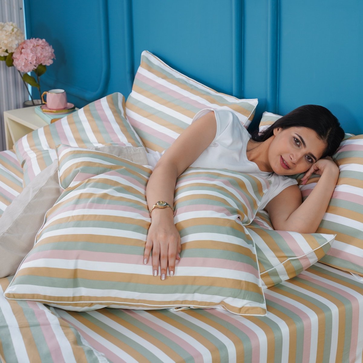 Ella Cotton - Serene Striped Duvet Cover, Fitted Sheet & Pillowcases Set
