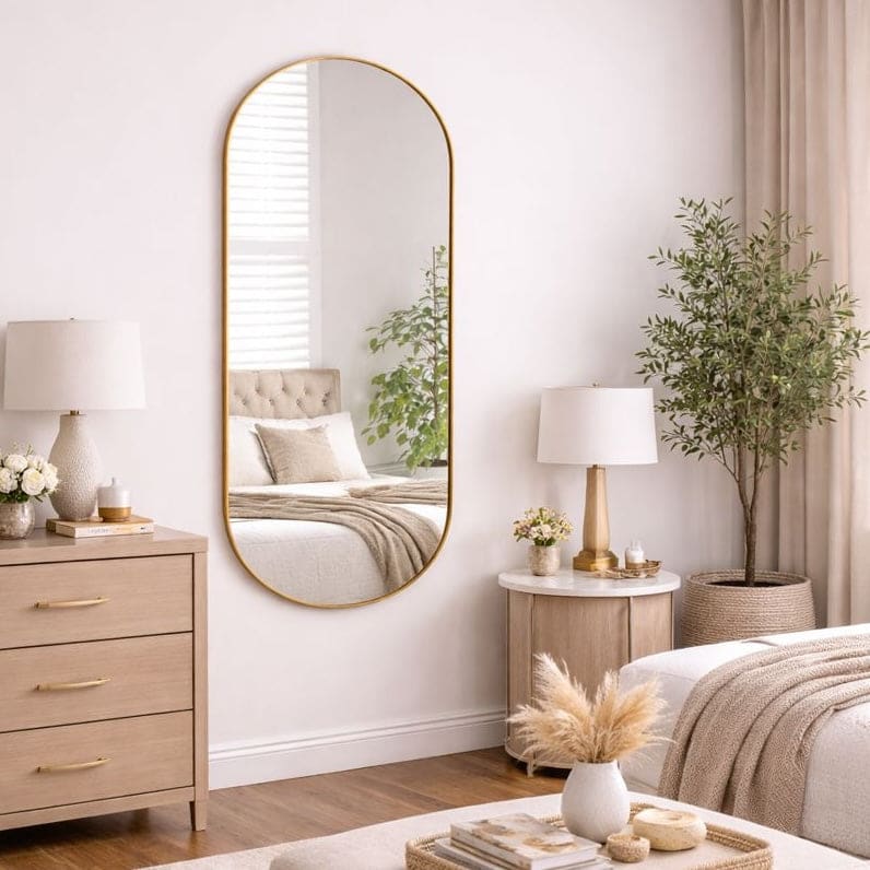 Emi - Full Length Gold Metal Runway Oval Mirror - 150cm x 60cm - Zestio
