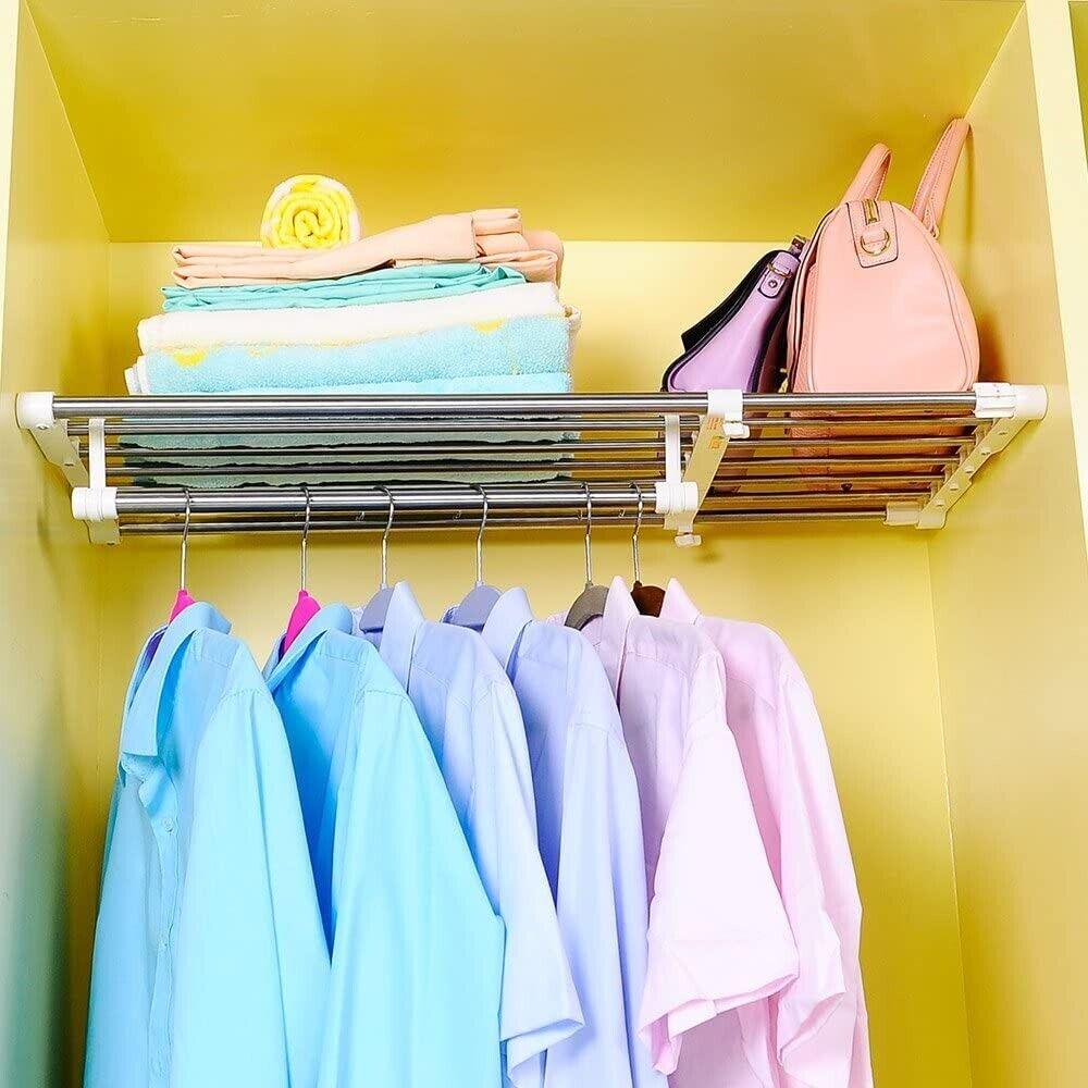 Extendable Closet Shelf Rod, 45-70cm, Clothes Hanger Organizer Metal